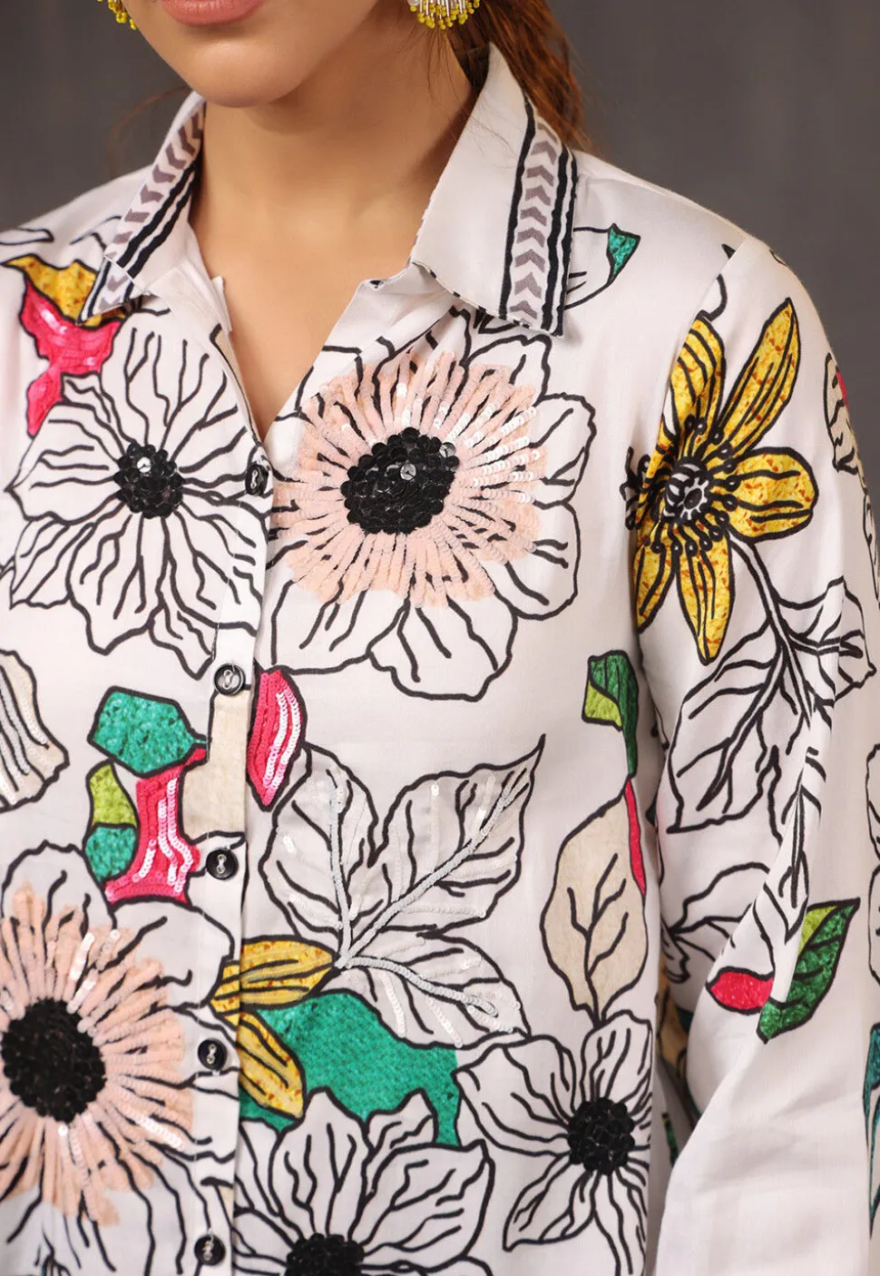 Digital Printed Pure Cotton Tunic in Off White