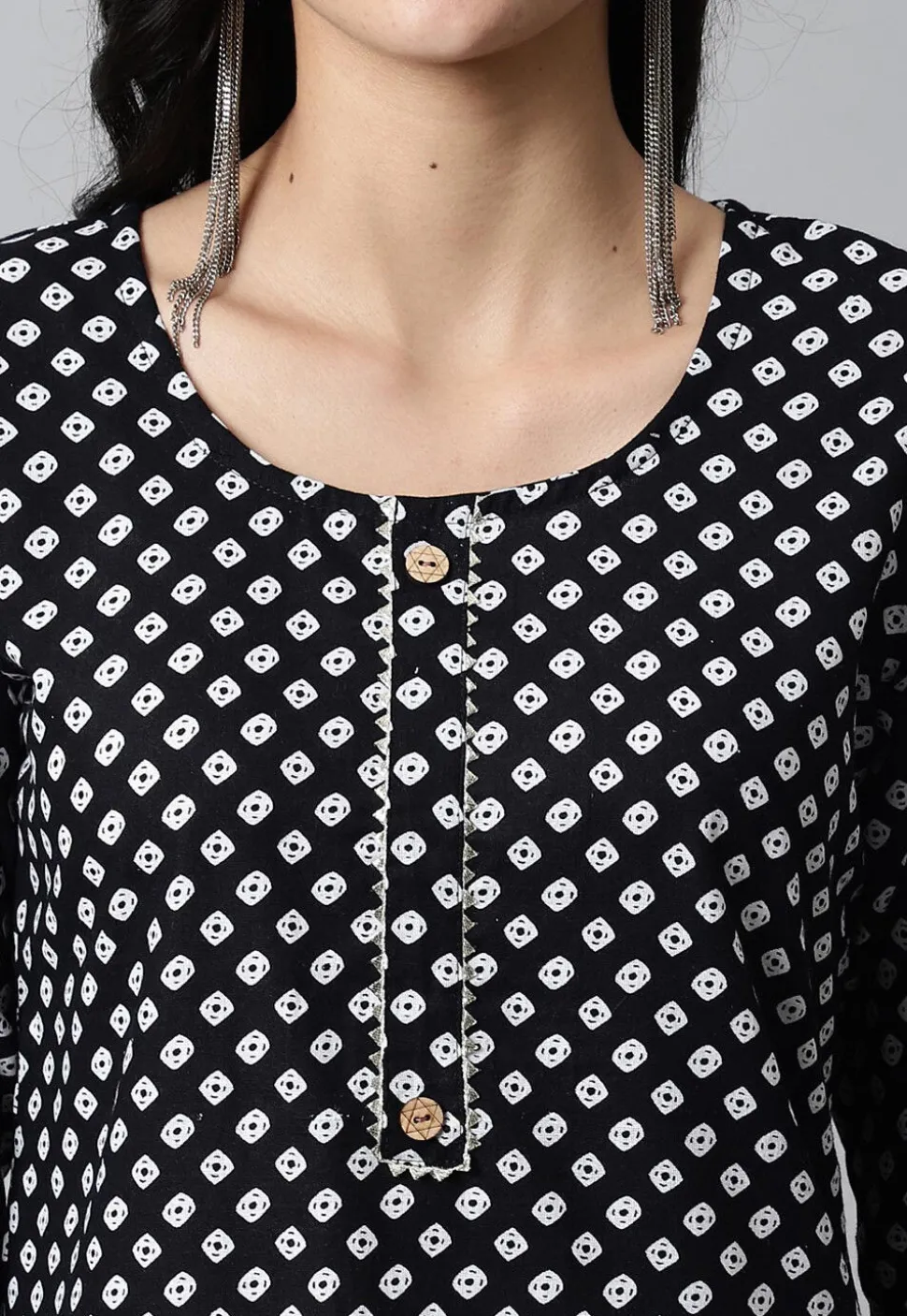 Digital Printed Pure Cotton Short Kurti in Black