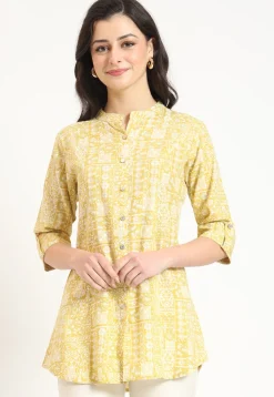 Digital Printed Pure Cotton Tunic in Yellow