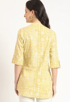 Digital Printed Pure Cotton Tunic in Yellow