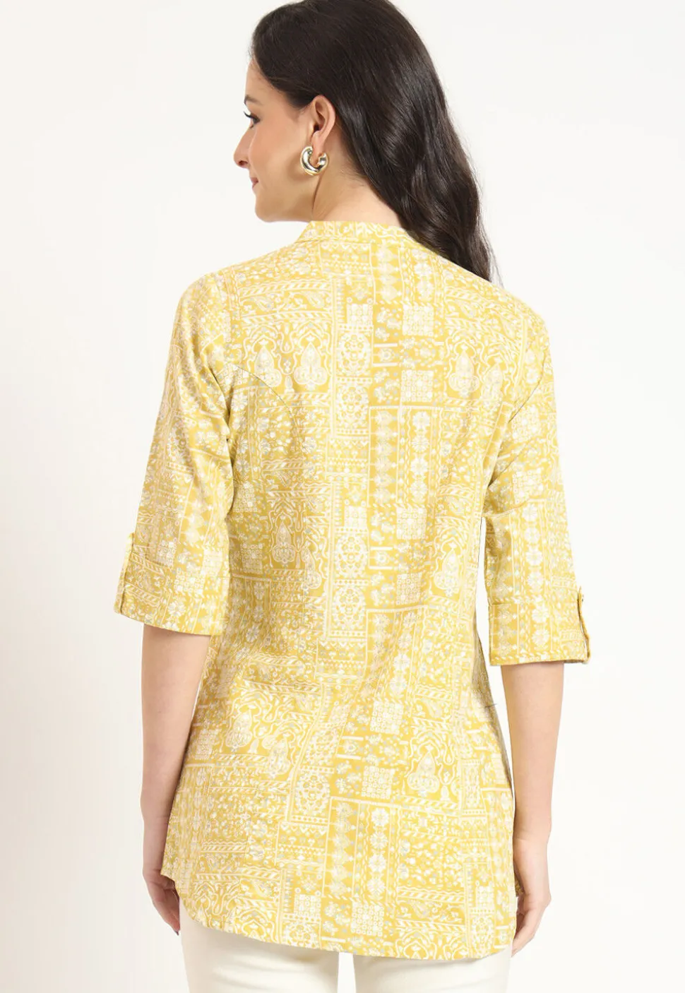 Digital Printed Pure Cotton Tunic in Yellow