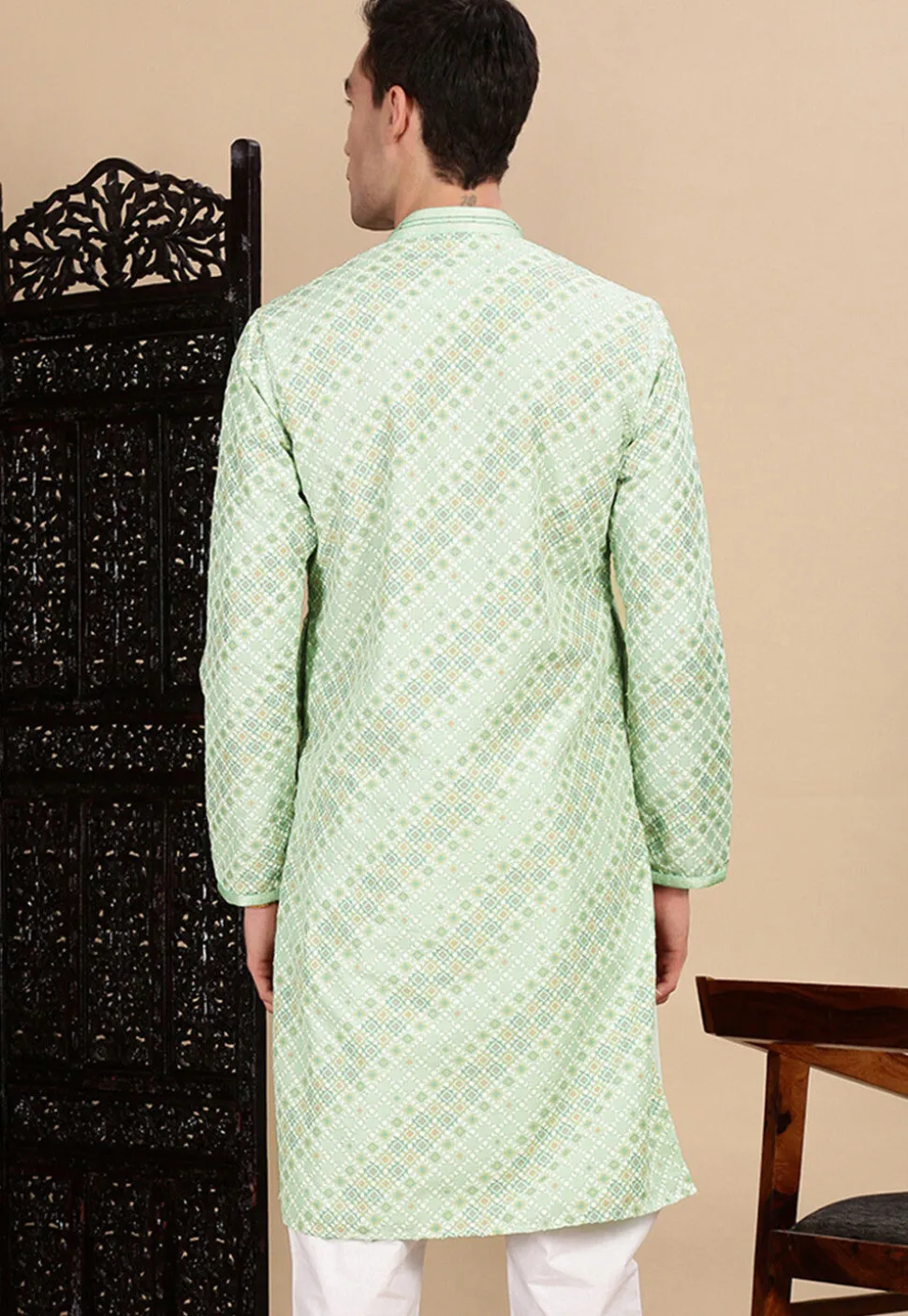 Digital Printed Pure Cotton Kurta in Sea Green