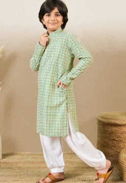 Digital Printed Pure Cotton Kurta Set in Green