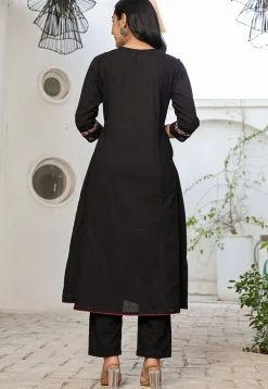 Digital Printed Pure Cotton A Line Suit in Black