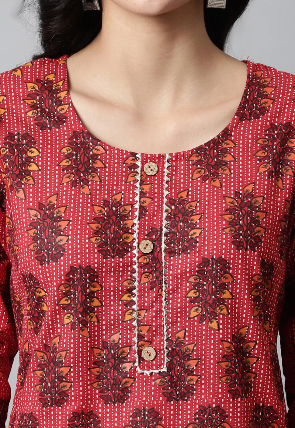 Digital Printed Pure Cotton Short Kurti in Red