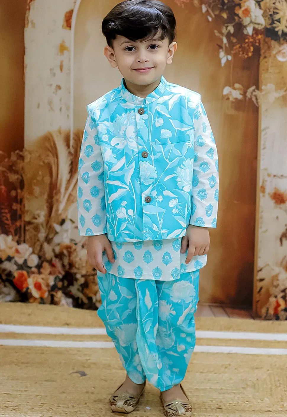 Digital Printed Pure Cotton Kurta Set in White