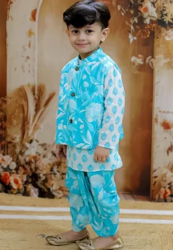 Digital Printed Pure Cotton Kurta Set in White