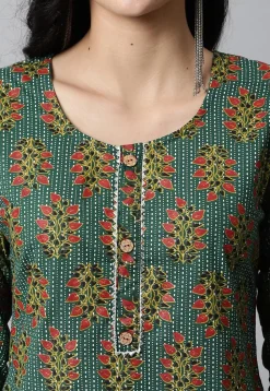 Digital Printed Pure Cotton Short Kurti in Teal Green
