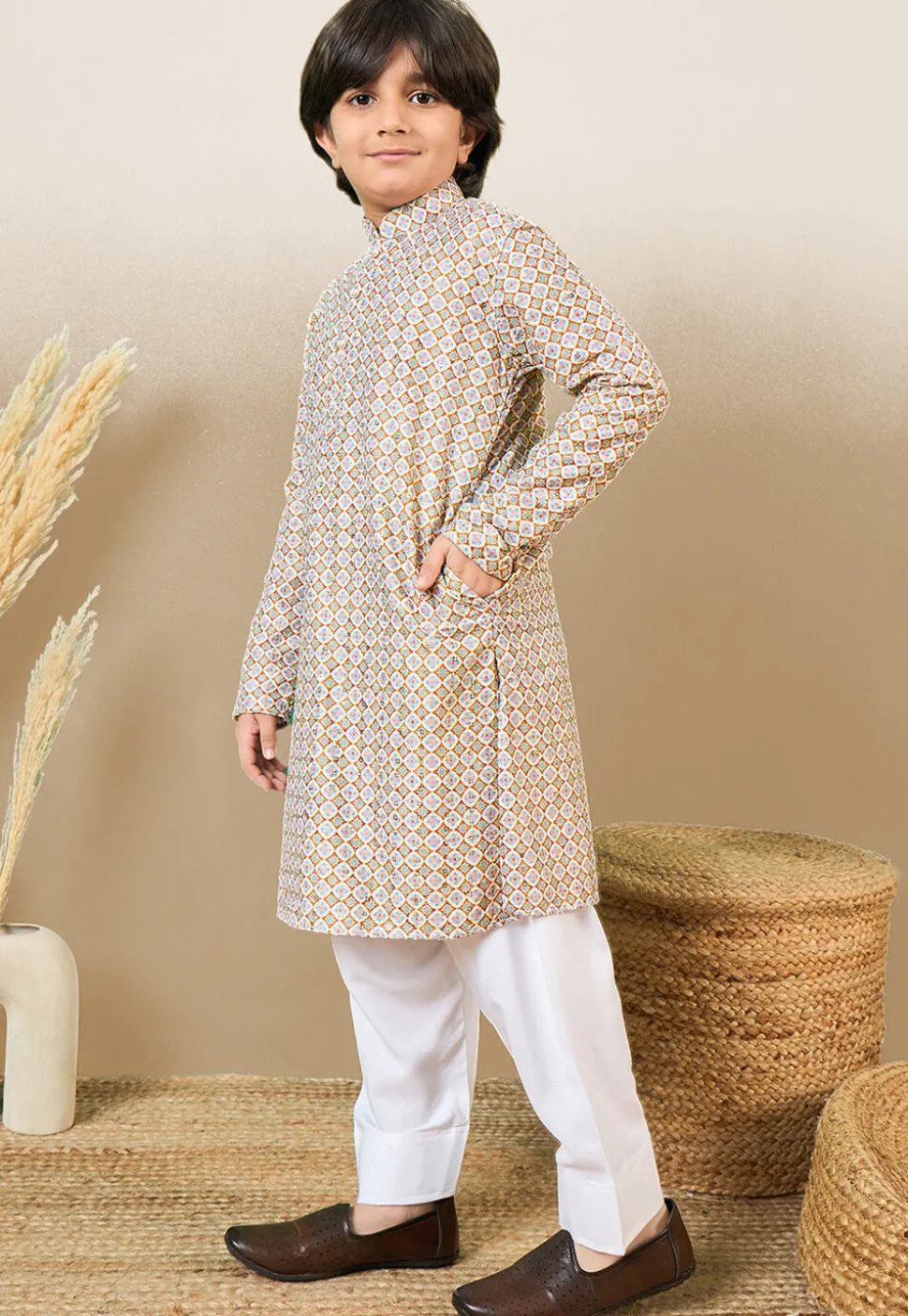 Digital Printed Pure Cotton Kurta Set in Brown