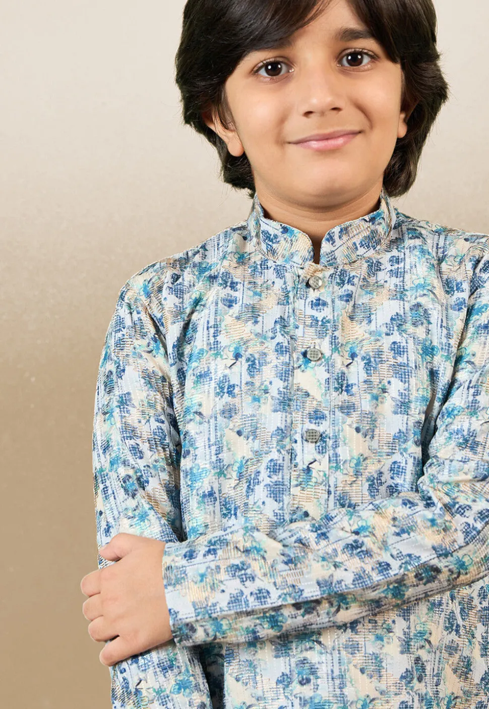 Digital Printed Pure Cotton Kurta Set in Blue