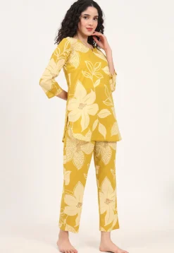 Digital Printed Pure Cotton Co Ord Set in Mustard