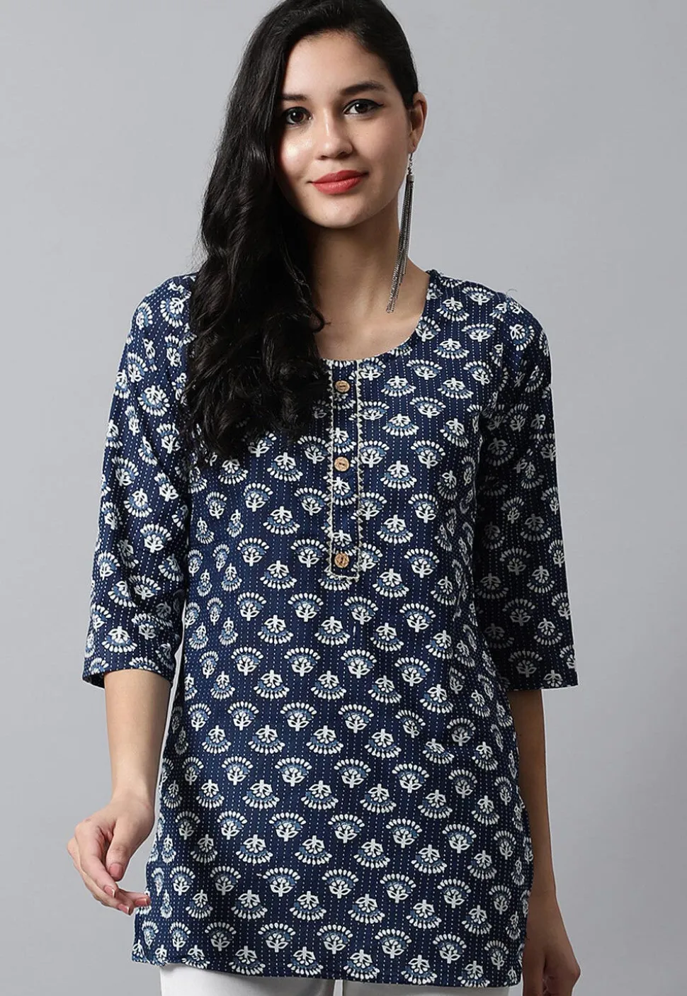 Digital Printed Pure Cotton Short Kurti in Navy Blue