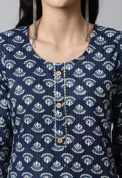 Digital Printed Pure Cotton Short Kurti in Navy Blue