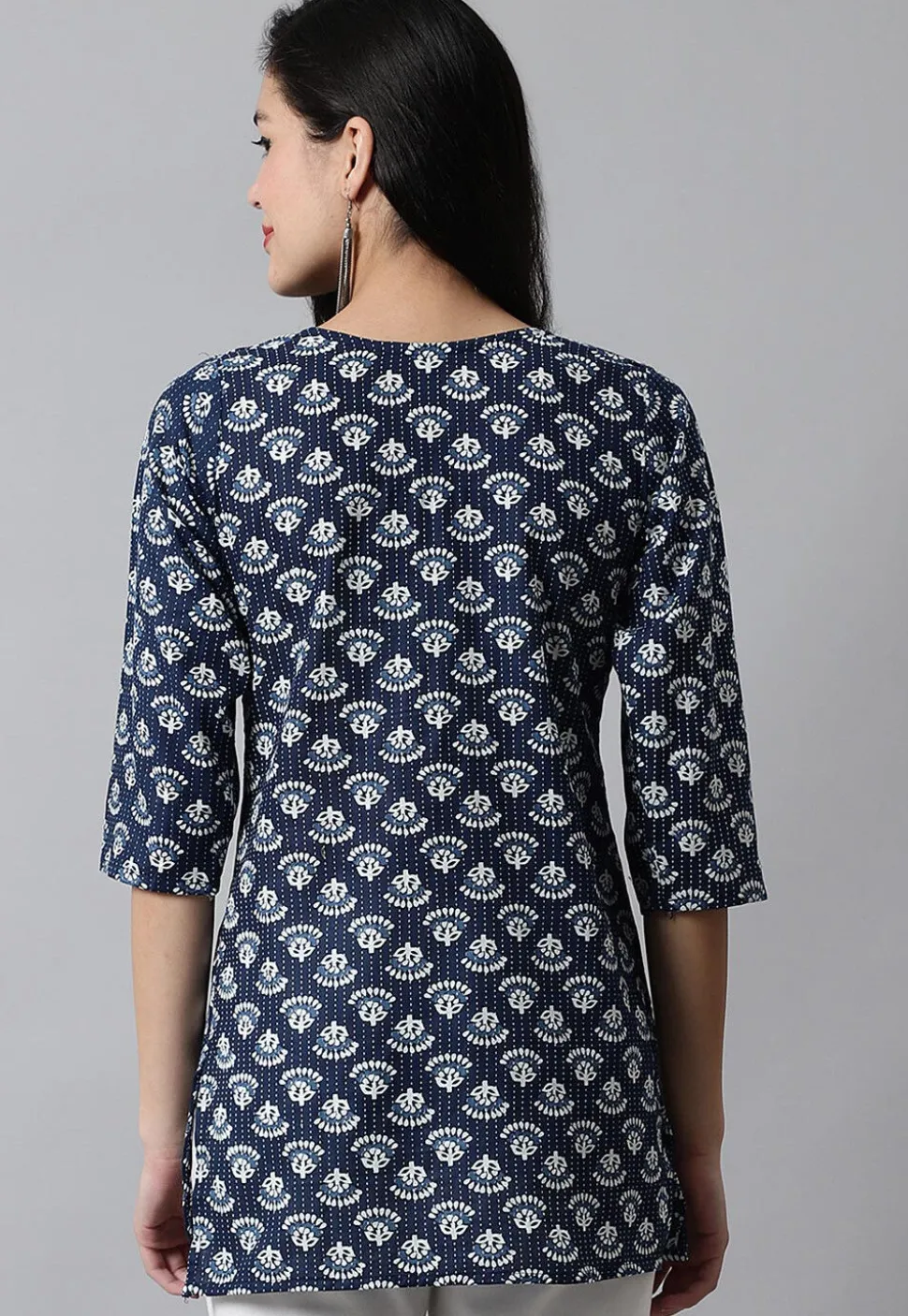 Digital Printed Pure Cotton Short Kurti in Navy Blue