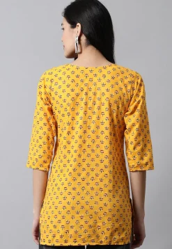 Digital Printed Pure Cotton Short Kurti in Yellow