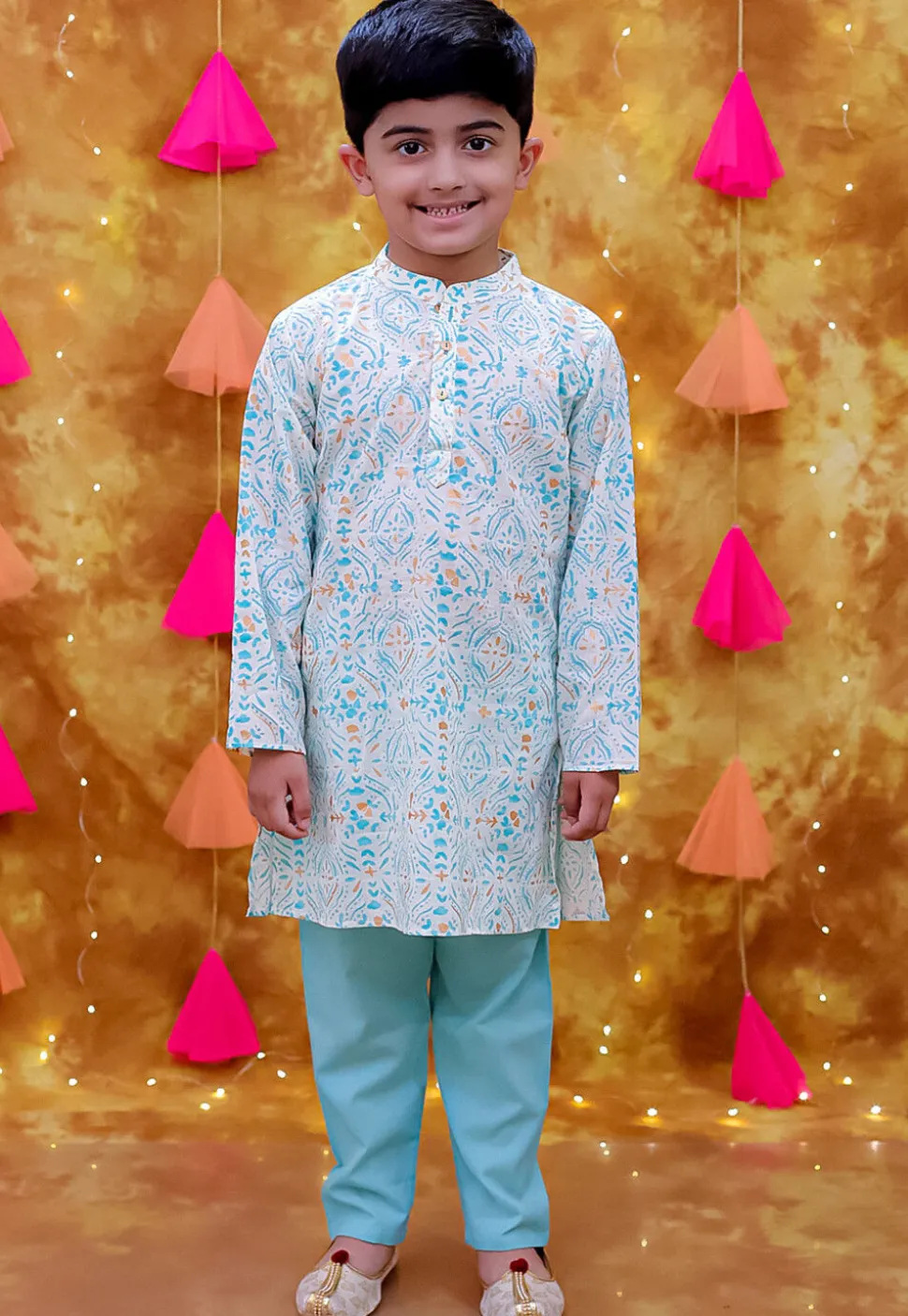 Digital Printed Pure Cotton Kurta Set in White