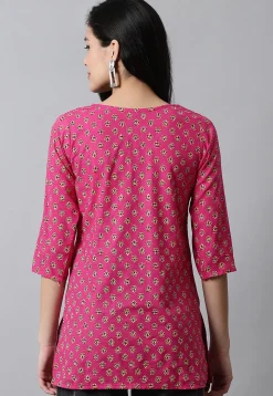 Digital Printed Pure Cotton Short Kurti in Pink