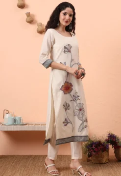 Digital Printed Pure Cotton Pakistani Suit in Off White