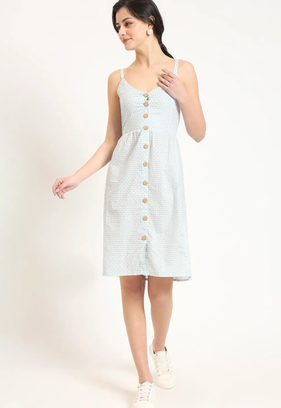 Digital Printed Pure Cotton Dress in Blue
