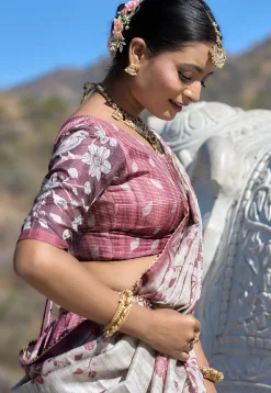 Digital Printed Pure Manipuri Silk Lehenga in Old Rose