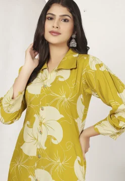 Digital Printed Rayon A Line Kurta Set in Yellow