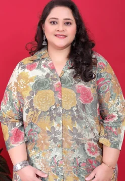 Digital Printed Rayon A Line Kurta Set in Multicolor