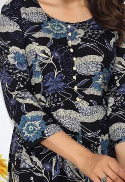 Digital Printed Rayon A Line Suit in Navy Blue