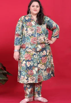 Digital Printed Rayon A Line Kurta Set in Multicolor