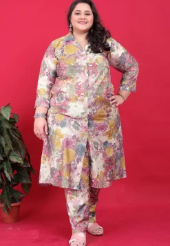 Digital Printed Rayon A Line Kurta Set in Multicolor
