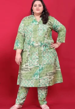 Digital Printed Rayon A Line Kurta Set in Light Green