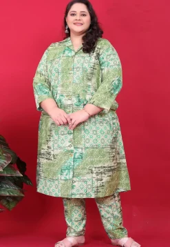 Digital Printed Rayon A Line Kurta Set in Light Green