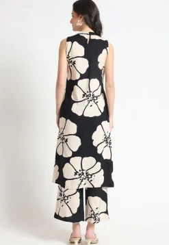 Digital Printed Rayon A Line Kurta Set in Black