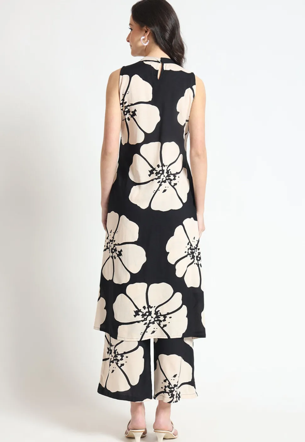 Digital Printed Rayon A Line Kurta Set in Black