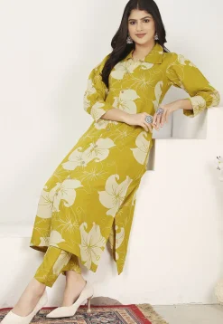Digital Printed Rayon A Line Kurta Set in Yellow