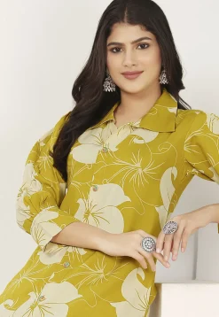 Digital Printed Rayon A Line Kurta Set in Yellow