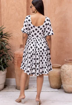 Digital Printed Rayon Aline Dress in Off White