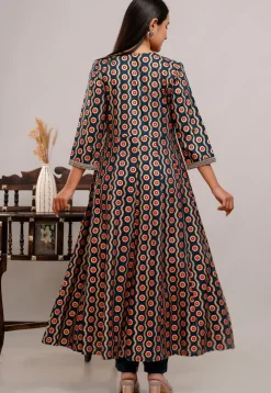 Digital Printed Rayon Anarkali Suit in Teal Blue