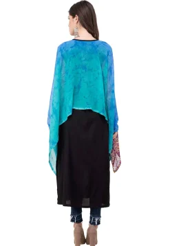 Digital Printed Rayon Cape Style Kurta in Black and Blue
