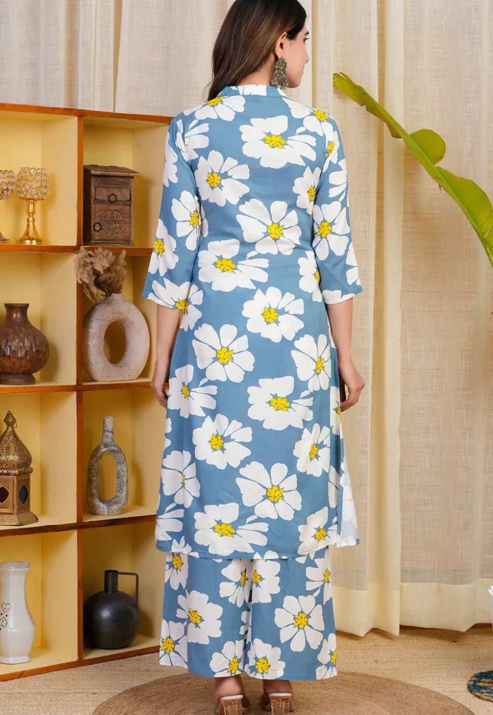 Digital Printed Rayon Co Ord Set in Blue