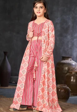 Digital Printed Rayon Crop Top Set in Pink