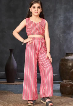 Digital Printed Rayon Crop Top Set in Pink