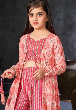 Digital Printed Rayon Crop Top Set in Pink