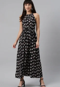 Digital Printed Rayon Dress in Black