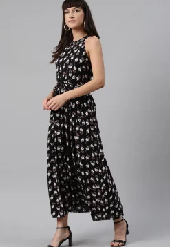 Digital Printed Rayon Dress in Black