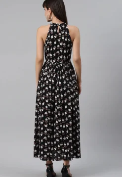 Digital Printed Rayon Dress in Black