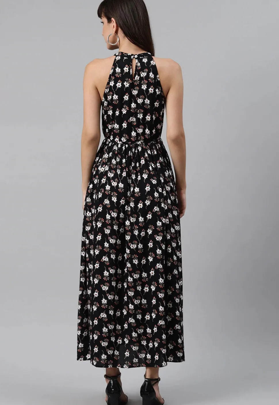 Digital Printed Rayon Dress in Black