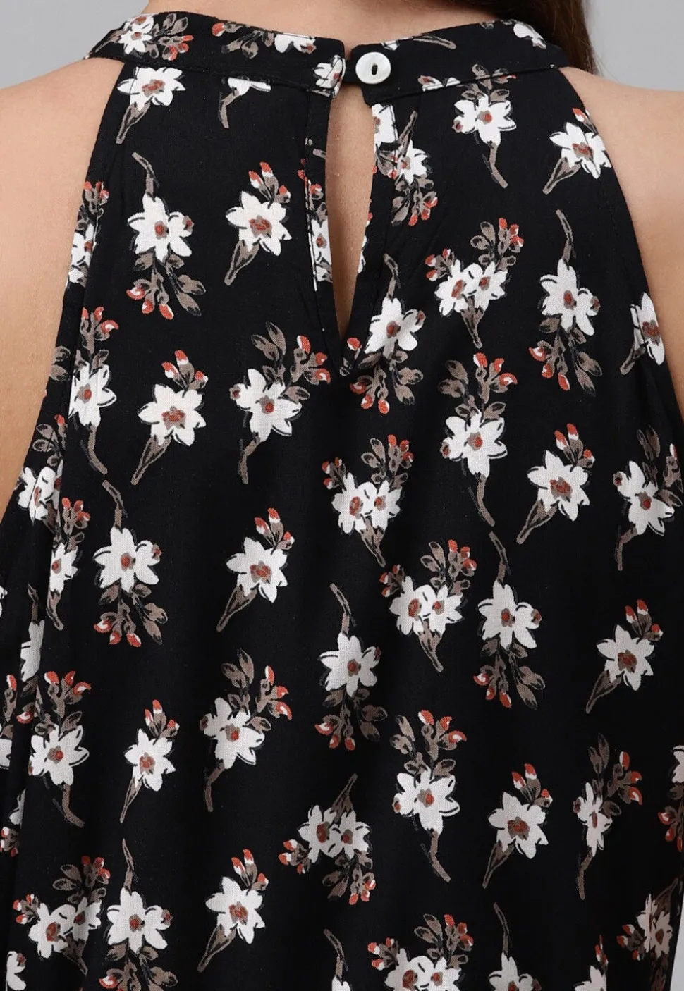 Digital Printed Rayon Dress in Black