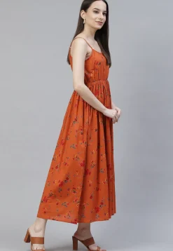 Digital Printed Rayon Dress in Orange