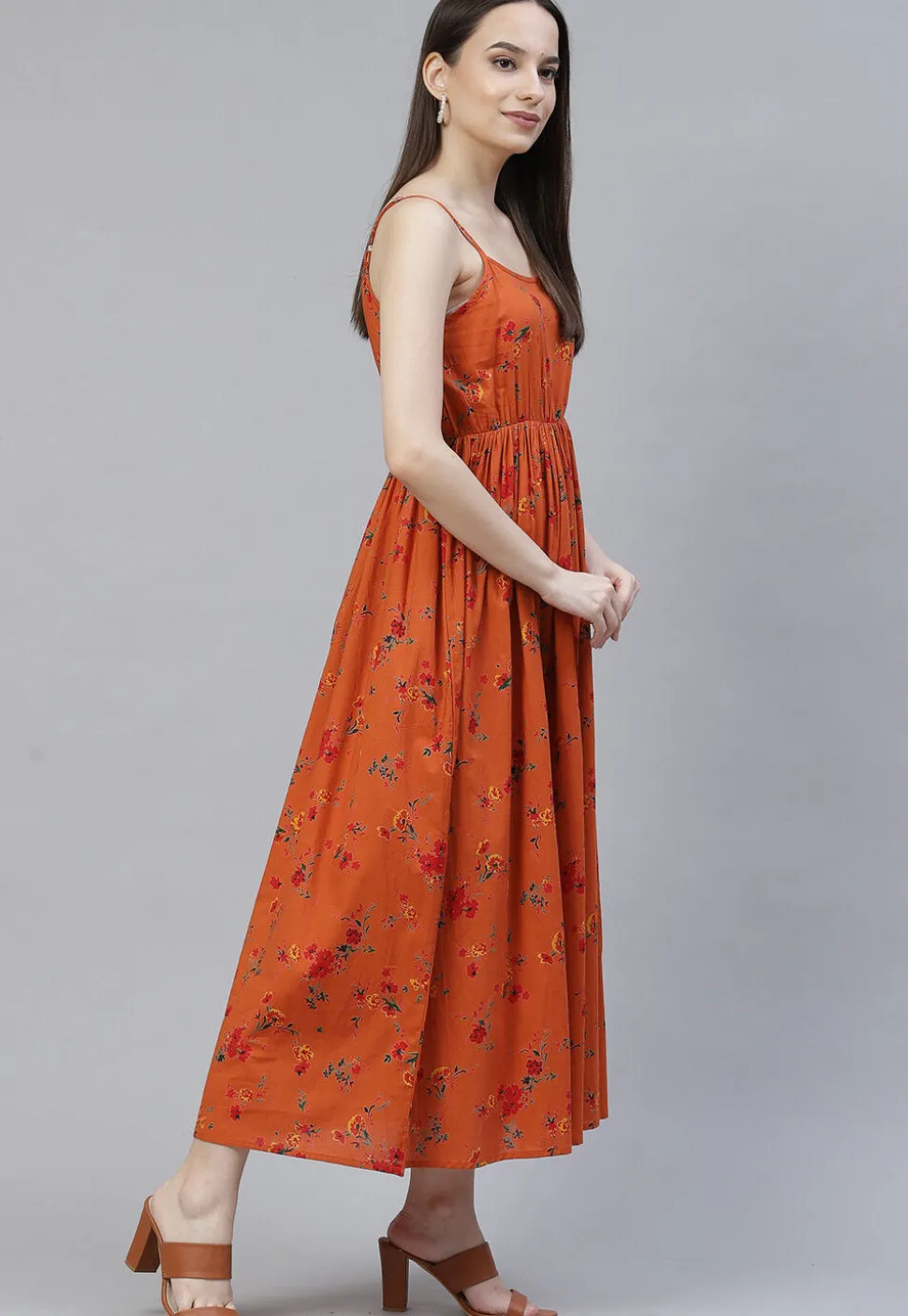 Digital Printed Rayon Dress in Orange