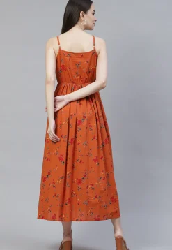 Digital Printed Rayon Dress in Orange